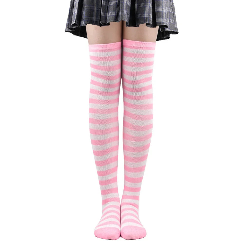 Candy Stripe Crush Stockings in pastel pink, comfy above-knee socks for DDLG/ABDL cutecore layering