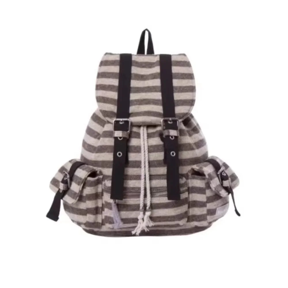 Retro beige and brown Candy Stripe Y2K Backpack for Y2K fashion, kawaii style, and everyday use