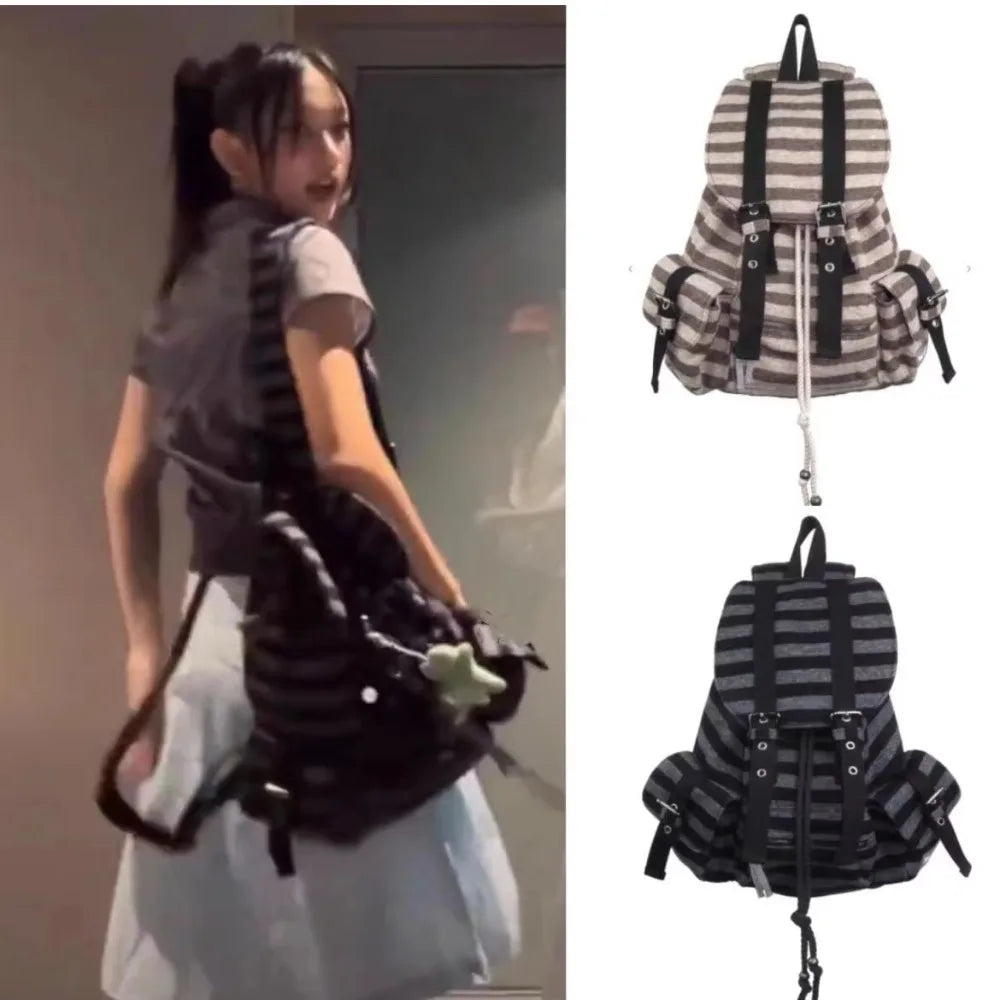 Black & grey Candy Stripe Y2K Backpack, cute, practical, and perfect for cutecore style