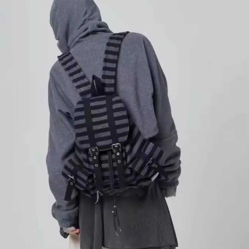 Trendy black and grey Candy Stripe Y2K Backpack for baddie, kawaii, and Y2K fashion lovers
