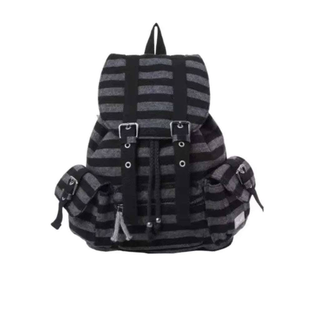 Candy Stripe Y2K Backpack in black and grey, perfect for retro, cutecore, and Y2K style