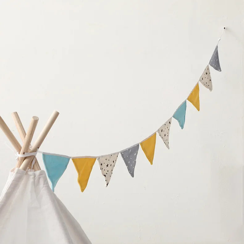 Close-up of banner detail on pastel princess tent for kawaii or soft little space aesthetic