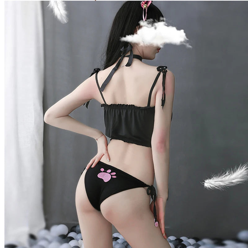 Catgirl lingerie bell choker, cute kawaii accessory for bold, playful cosplay or roleplay looks