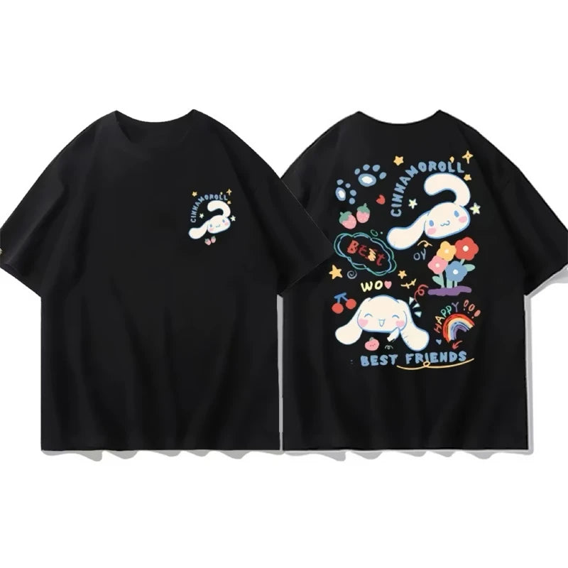 Cinnamoroll black tee for kawaii best friends, perfect for twinning with pastel charm