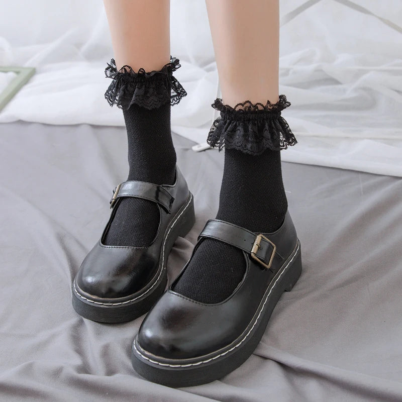 Classic black Lolita socks, versatile and cute for kawaii and DDLG-friendly outfits