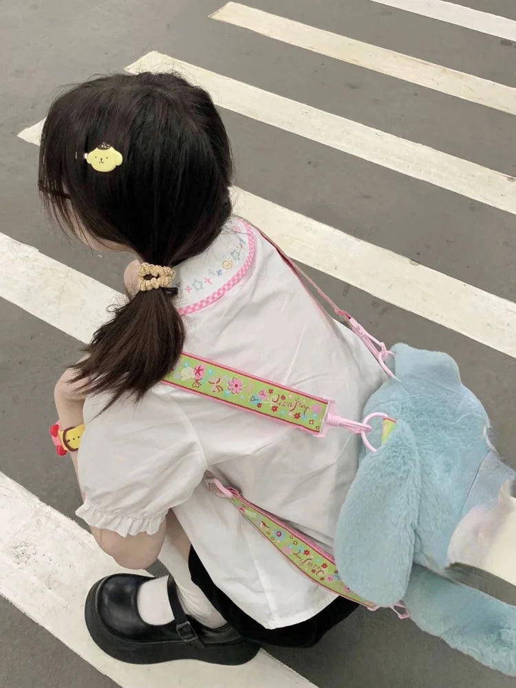 Classic plaid preppy blouse with lace trim and cute doll collar, ideal for kawaii style and layering pieces