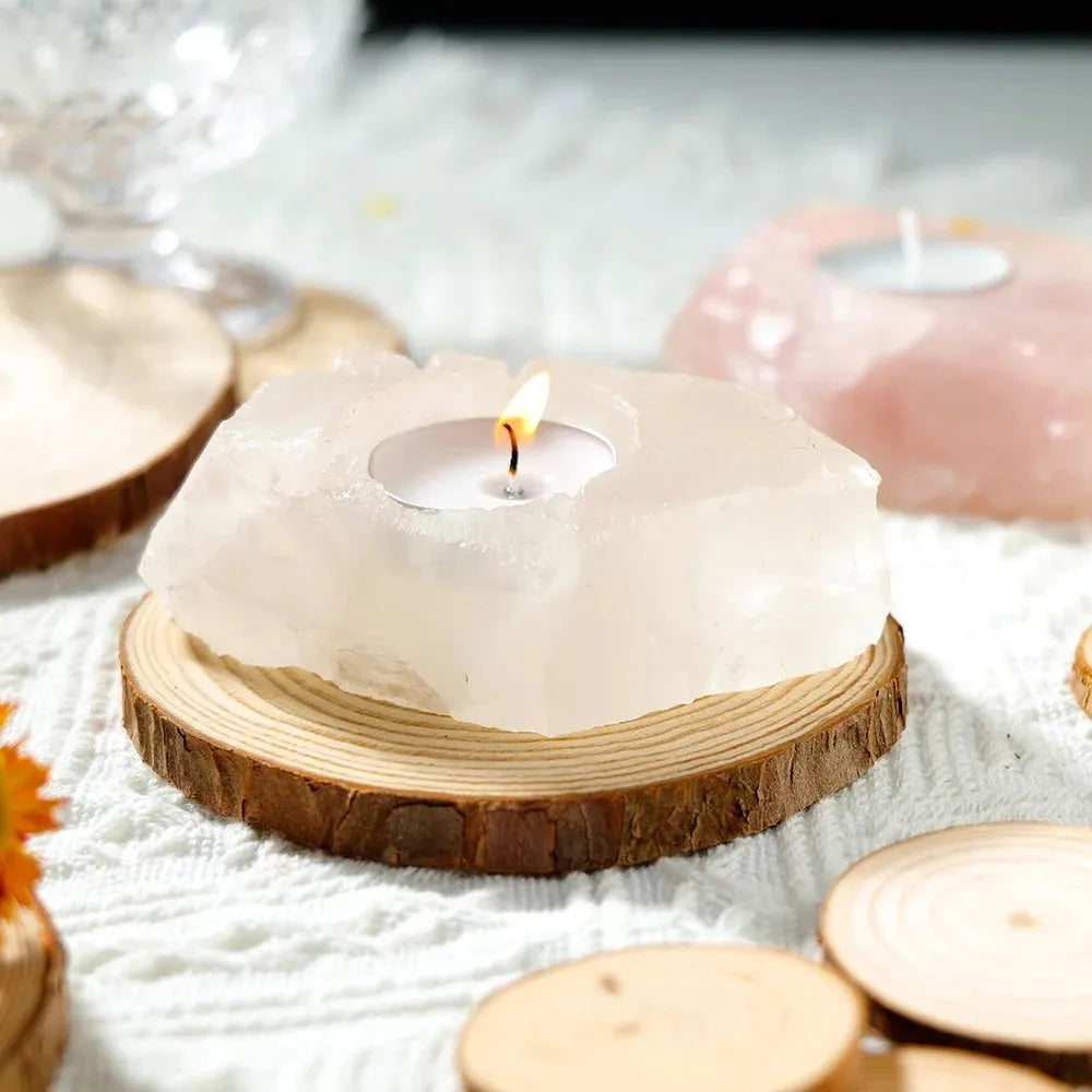 Clear Quartz Altar Candle Holder for DDLG ABDL, crystal decor for kawaii cutecore spiritual and ritual spaces