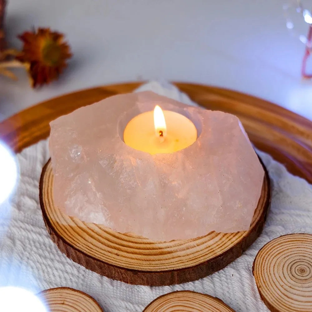 Clear Quartz Spiritual Candle Holder for DDLG ABDL, elegant crystal decor for kawaii cutecore ritual altars