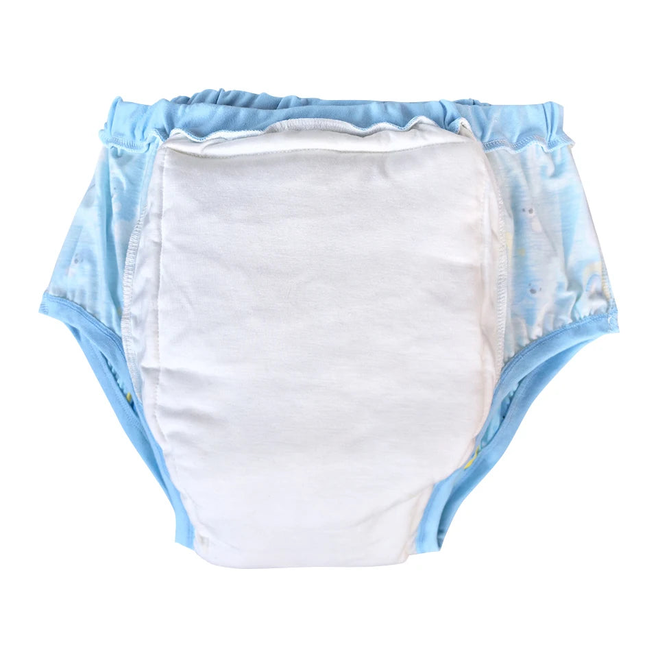 Close-up of pastel bear and tiny heart print on soft, comfy Up in the Clouds Bear Diaper