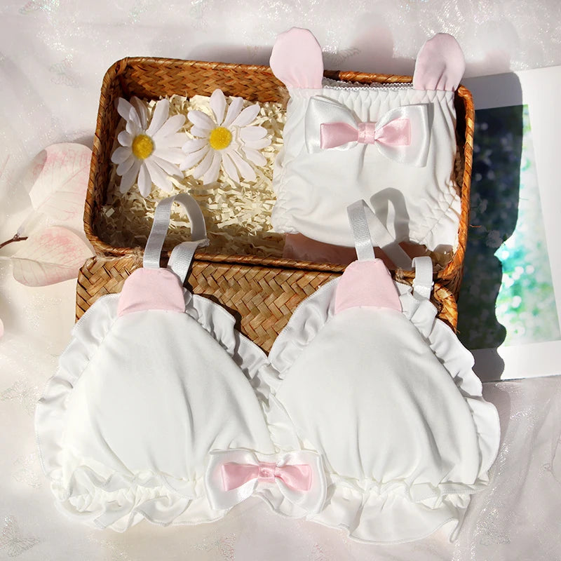 Dual pastel blue and pink bra and panty set with cloud prints for soft girl DDLG ABDL and kawaii fashion