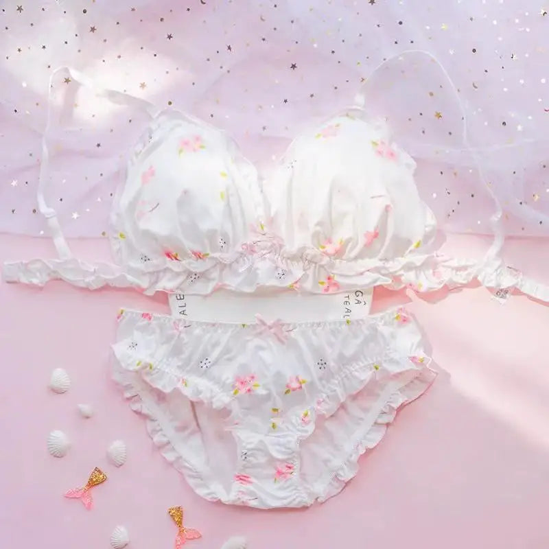 Rainbow pastel Cloud Nine bra and panties set with smiling clouds for DDLG ABDL softcore and cutecore style