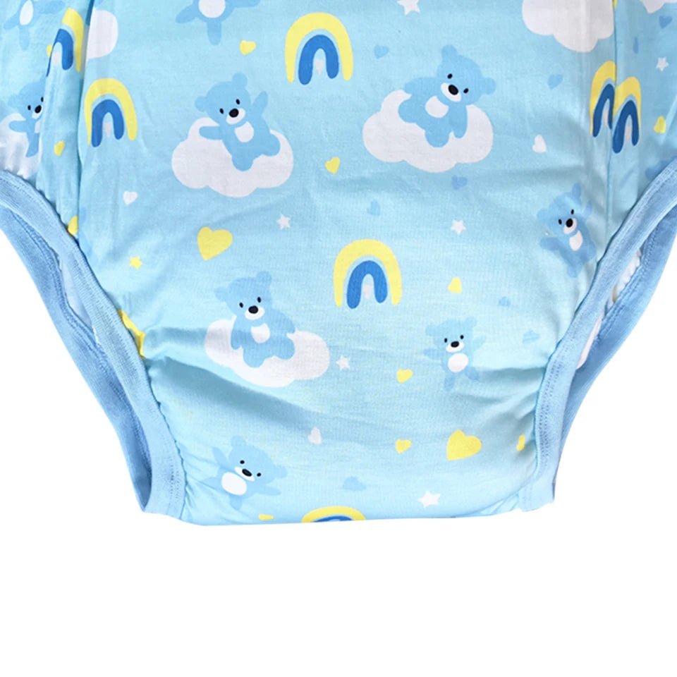 Side view of Up in the Clouds Bear Diaper highlighting secure elastic waistband and comfortable fit