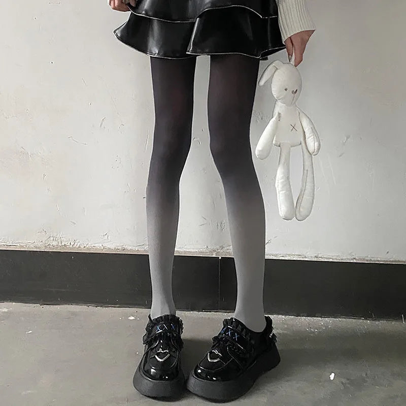 Deep Black Gradient Thigh Highs, Edgy Cutecore DDLG Fashion