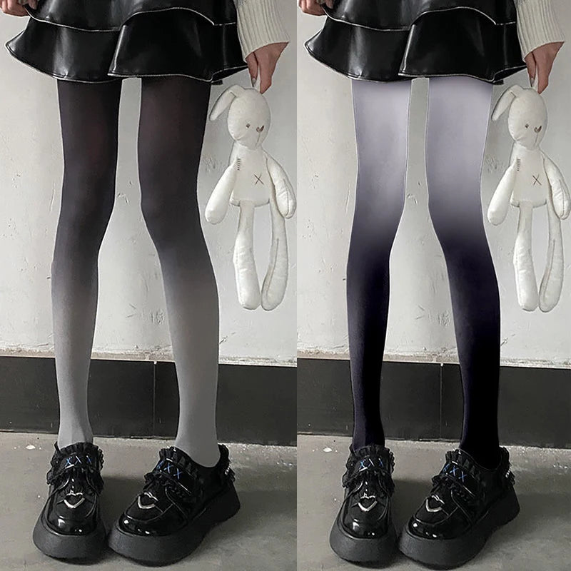 Black Gray Gradient Thigh High Stockings, DDLG Cutecore Baddie Vibes