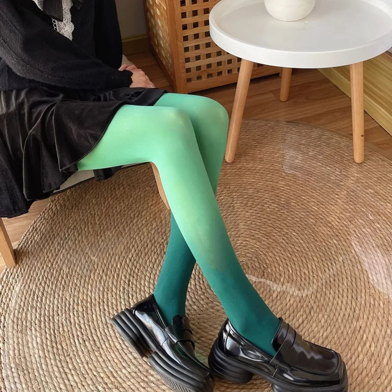 Green Gradient Thigh High Stockings, Kawaii DDLG, Cutecore Slay