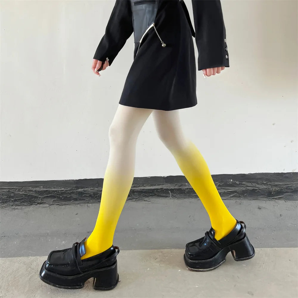 Yellow Gradient Thigh High Stockings, Pastel Babycore & Cute DDLG Style