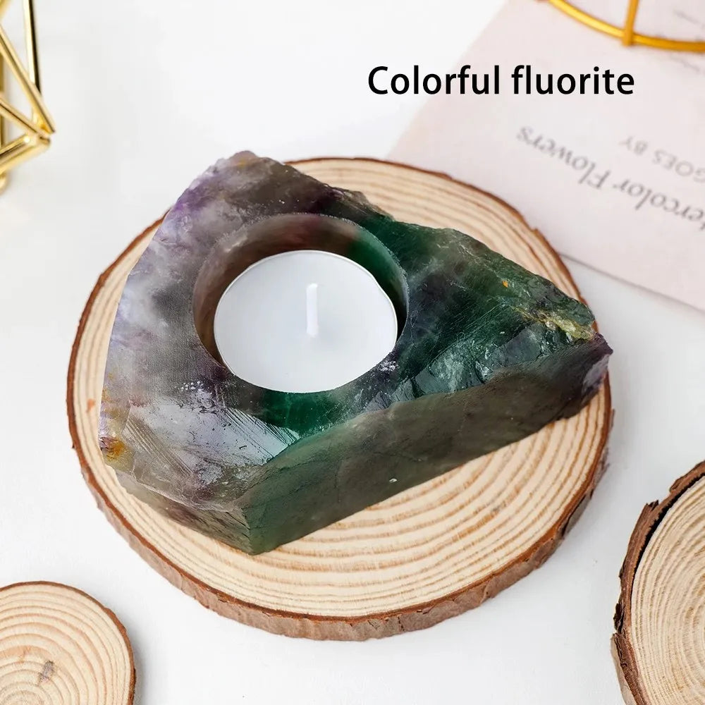 Colorful Fluorite Ritual Candle Holder for DDLG ABDL, vibrant crystal energy decor for kawaii cutecore rituals