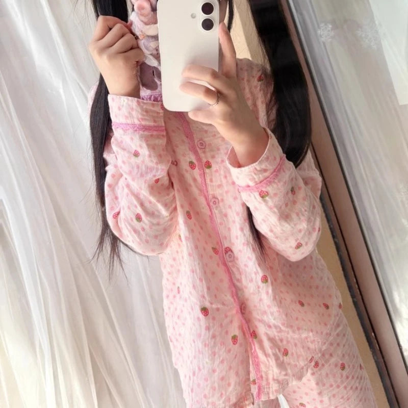 Comfy Lolita Sweetheart Dream pajama duo featuring breathable fabric and relaxed fit shorts