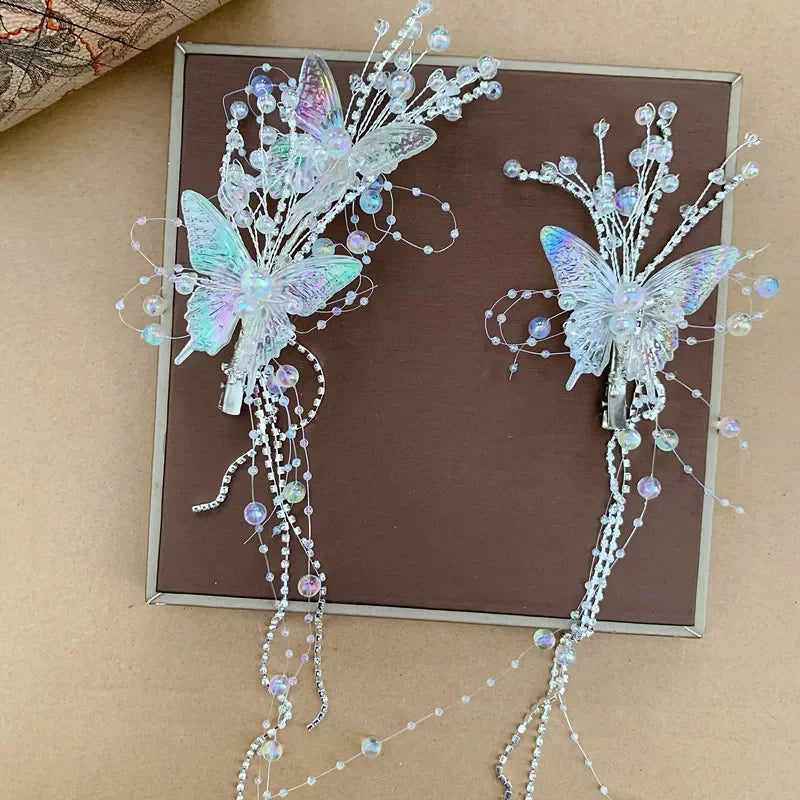 Coquette butterfly hair clips with shimmering wings, perfect for kawaii, cutecore, and DDLG ABDL fashion