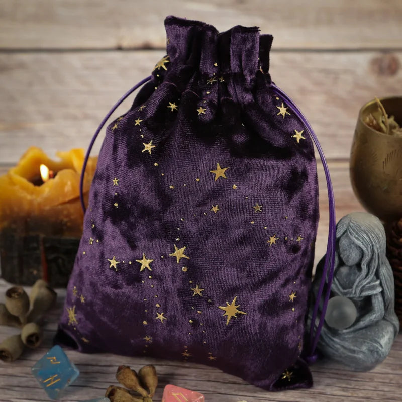 Cosmic divination pouch dark purple velour with golden stars for DDLG ABDL kawaii play