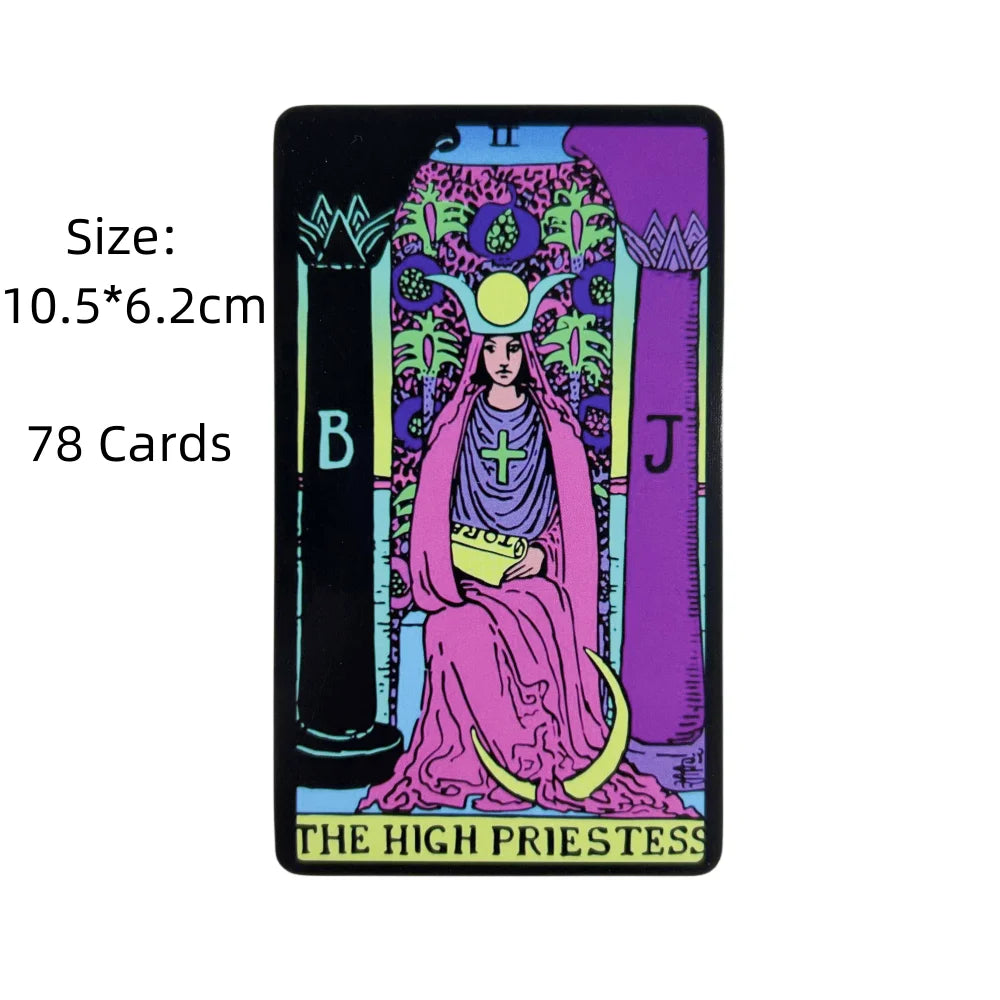 Cosmic Midnight Neon Tarot deck glowing with neon mystic style, ABDL DDLG kawaii divination card set.