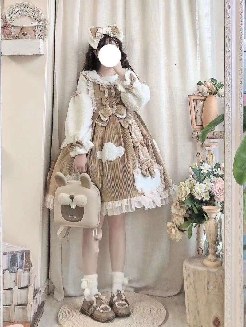 Cozy soft-life little dress in pastel tones, ideal for cutecore, ABDL/DDLG play, and dreamy softie selfies