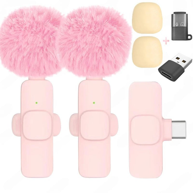 Crystal-clear sound wireless mic in kawaii pink with portable lightweight design