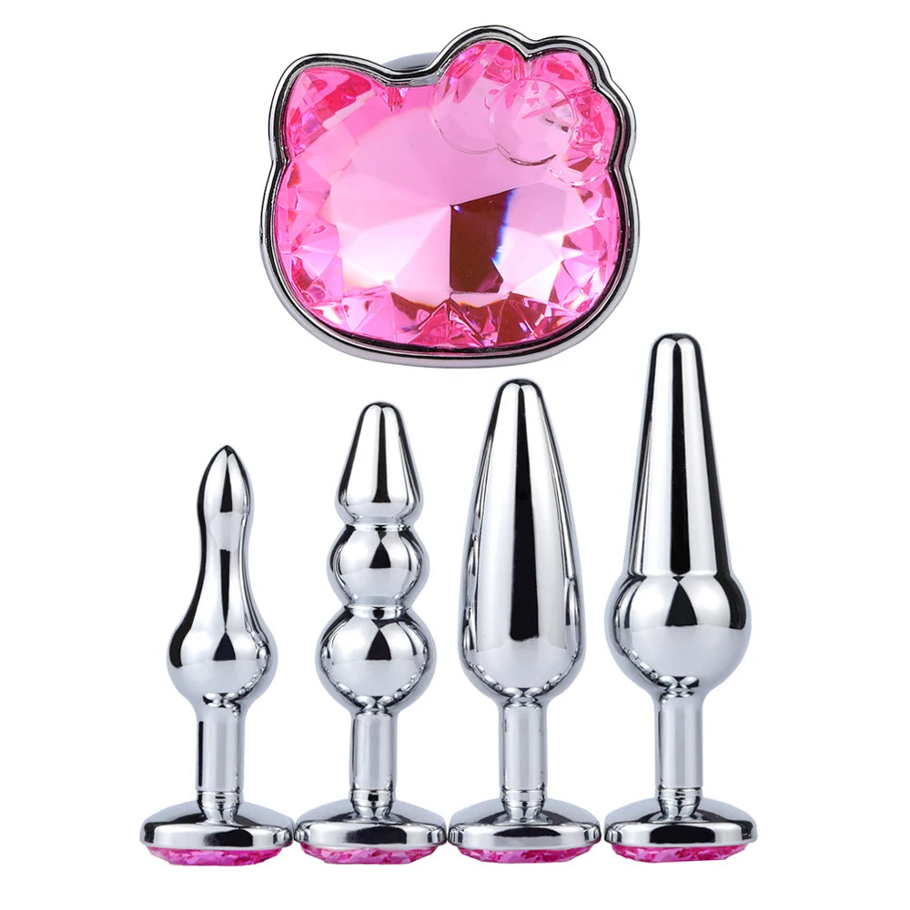 Compact and travel-friendly Crystal Kitty Jewel Plug with pink crystal and smooth finish