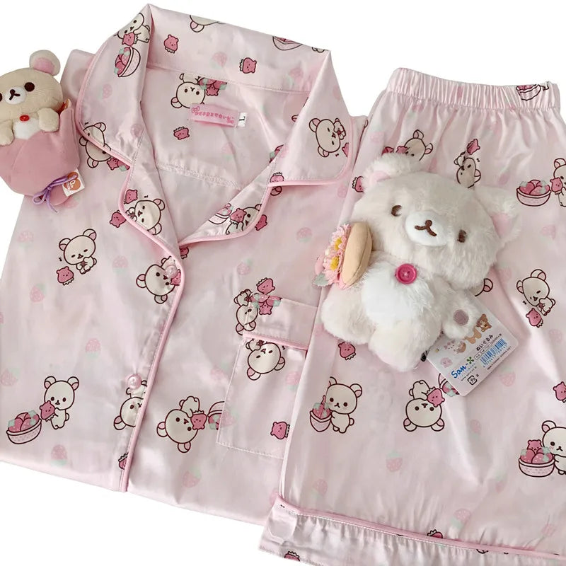 Cozy pastel pink cuddle bear sleep set with soft fabric for babycore and little space comfort