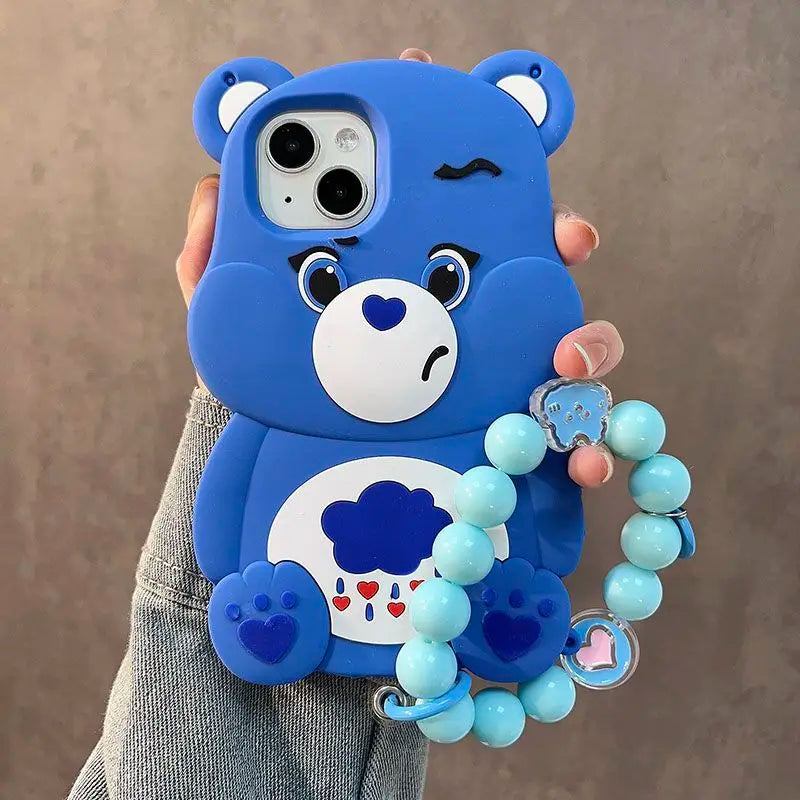 Cute rainbow pastel bear phone case, squishy silicone grip, perfect for soft girl and babycore