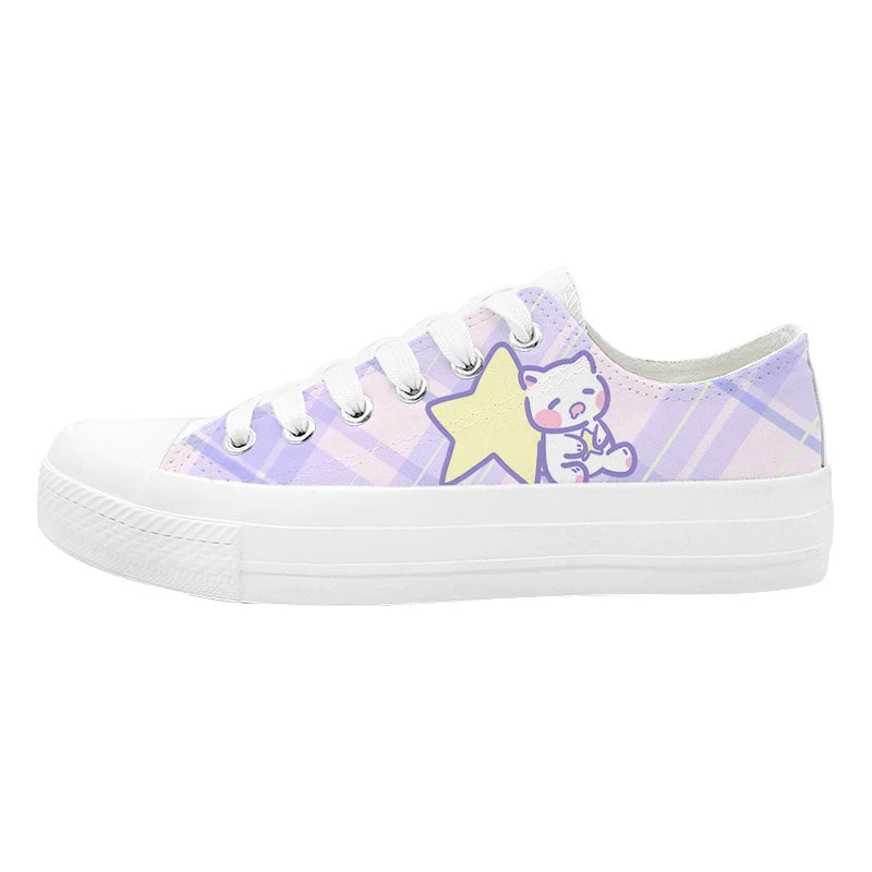 Cuddle Plaid Sneakers for DDLG fashion with soft cushioned fit, celestial details, and cute animal prints