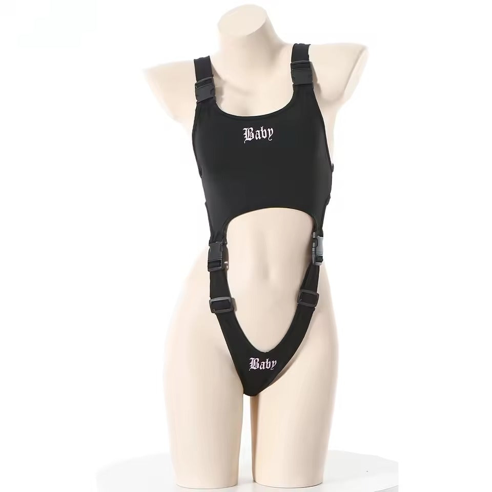 Curve out bodysuit black and pink sexy kawaii baddie wear