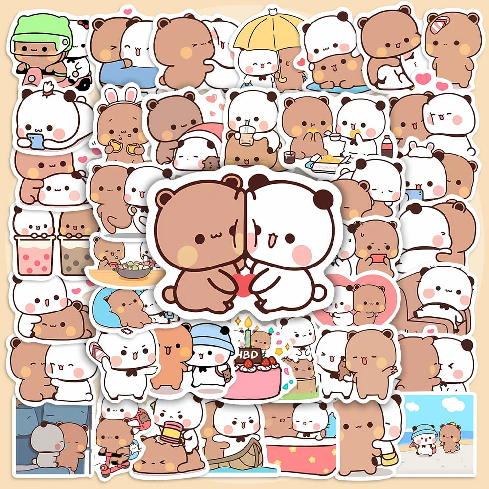 Cute bear couple stickers featuring little and caregiver theme, waterproof and durable