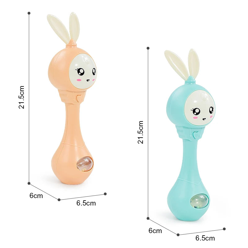 Cute Bunny Rattle with silicone ears, colored beads & gentle glow