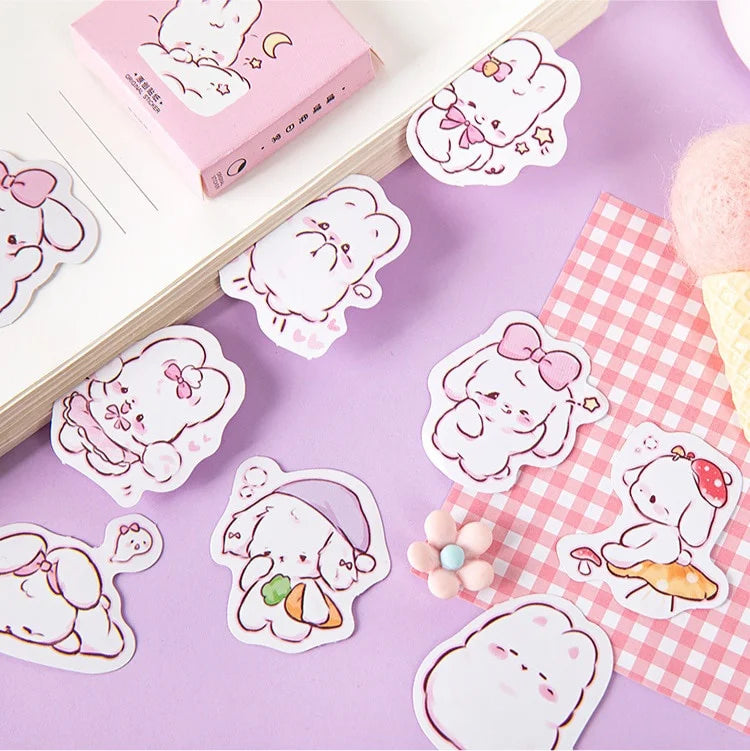 Cute bunny stickers peel and stick, waterproof and durable, sizes 3 to 6 cm, perfect for laptops and journals