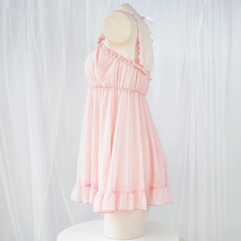Cute cream and rose sleep dress, soft breathable fabric, kawaii and pastel aesthetic for bedtime or lounging