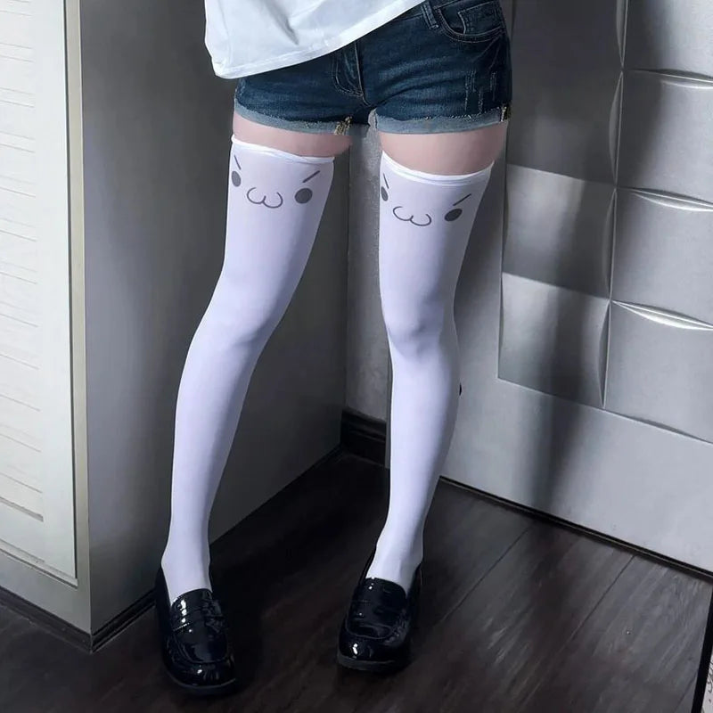 Kawaii stockings featuring blushing cheeks and uwu faces, perfect for soft cosplay and DDLG fashion.