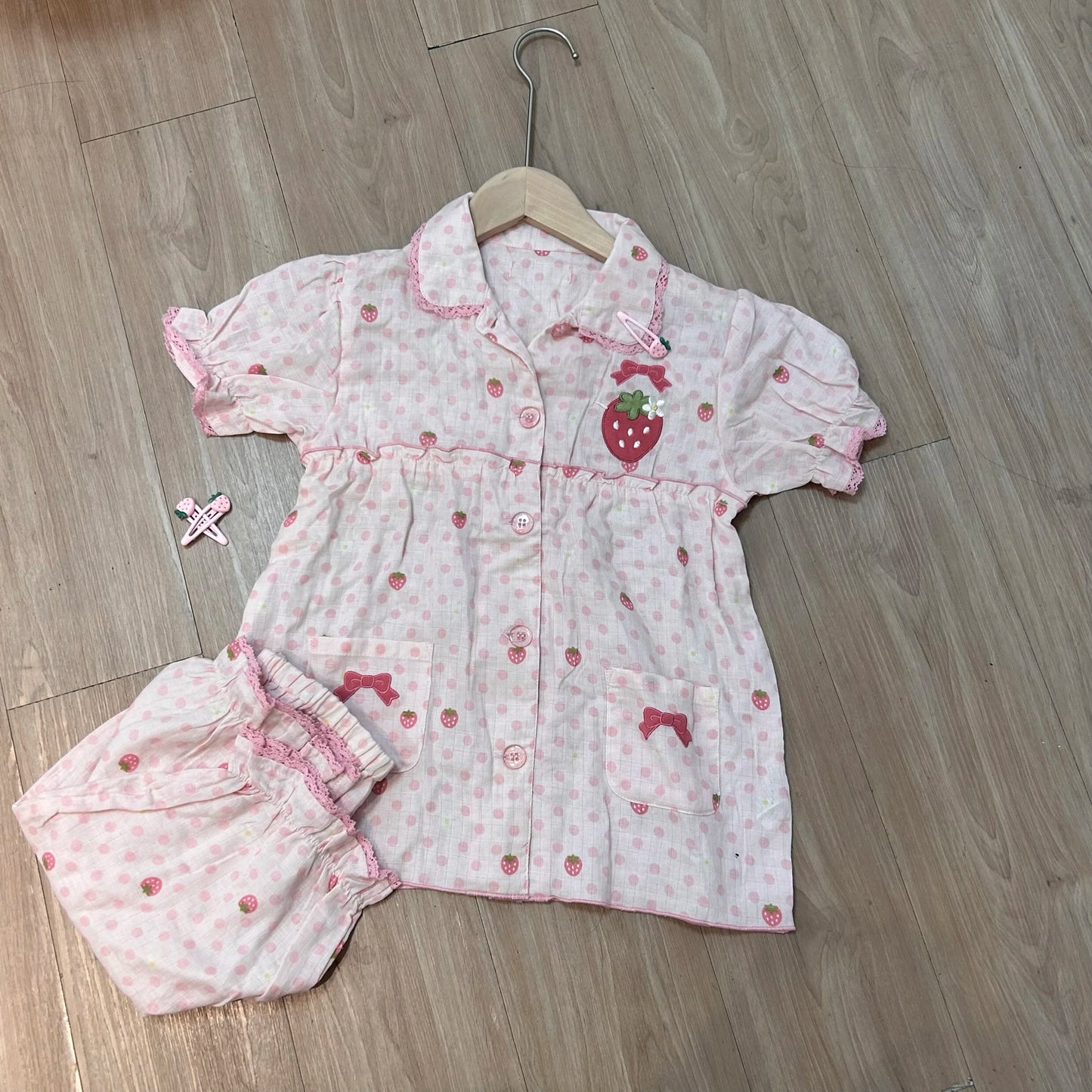 Cute Lolita pajama set with comfy shorts and relaxed fit shirt for sweet and cozy nights