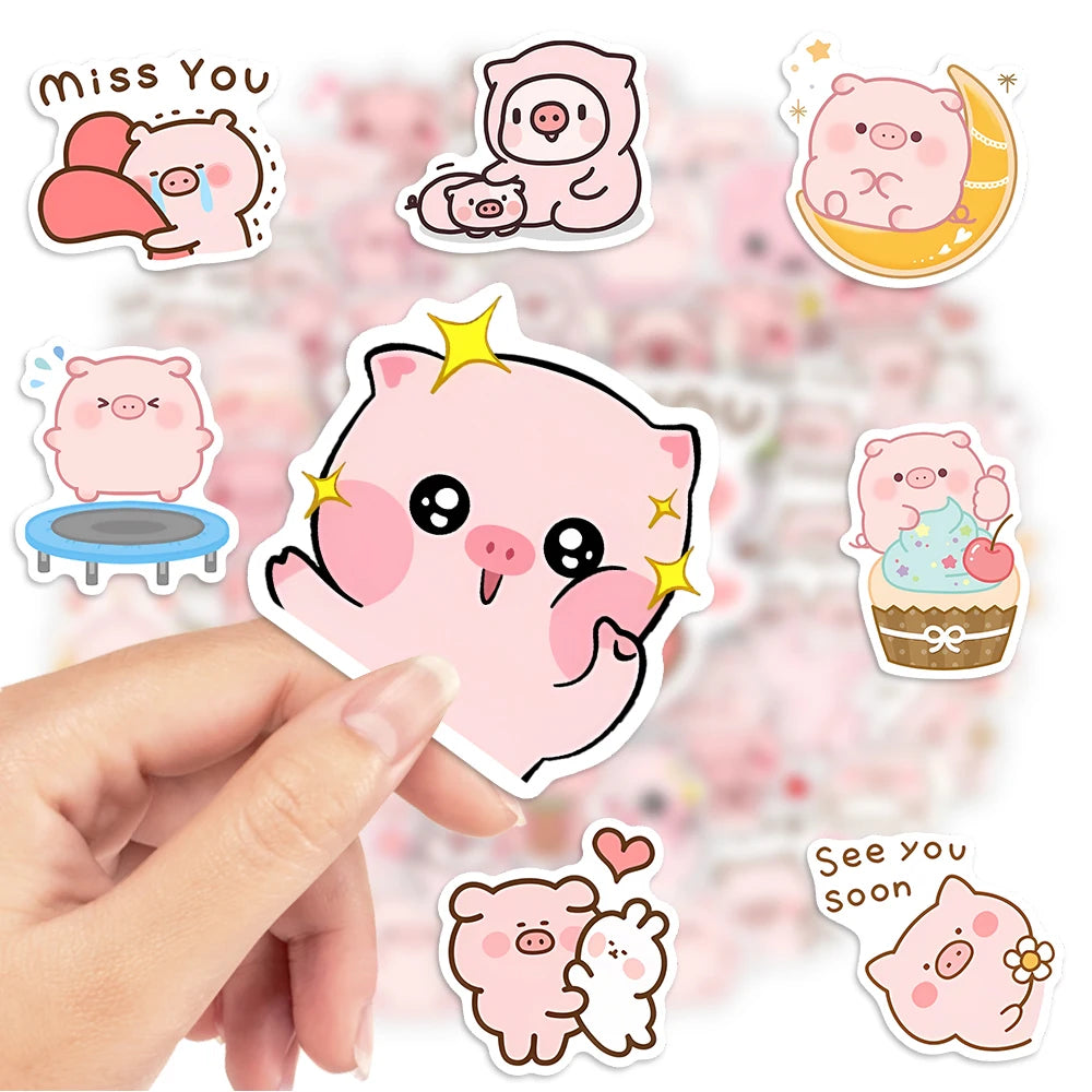 Cute piggie couple stickers for laptops, journals, and phones, waterproof and durable with playful pig designs