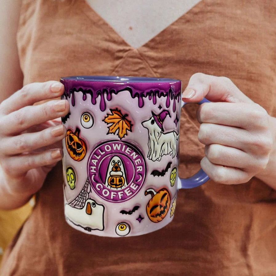 Cute spooky candy coated Halloween mug, durable ceramic for cuddles and chill vibes
