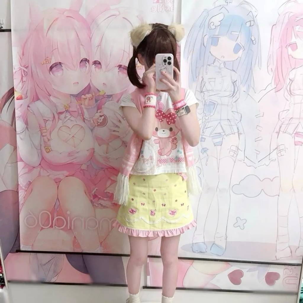 Soft pastel skirt with yellow bows and cute tails for kawaii cosplay or casual wear