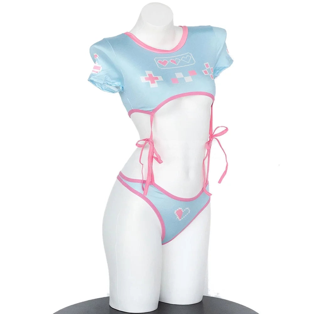 Cutebaddie Gamer Babe suit with rope detail, vibrant gaming design, perfect for DDLG/ABDL and fun cosplay