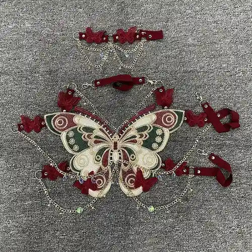 Cutecore Butterfly Angel Baby Top with butterfly embroidery, mini star chains, and choker, ideal for playful DDLG and fairycore looks