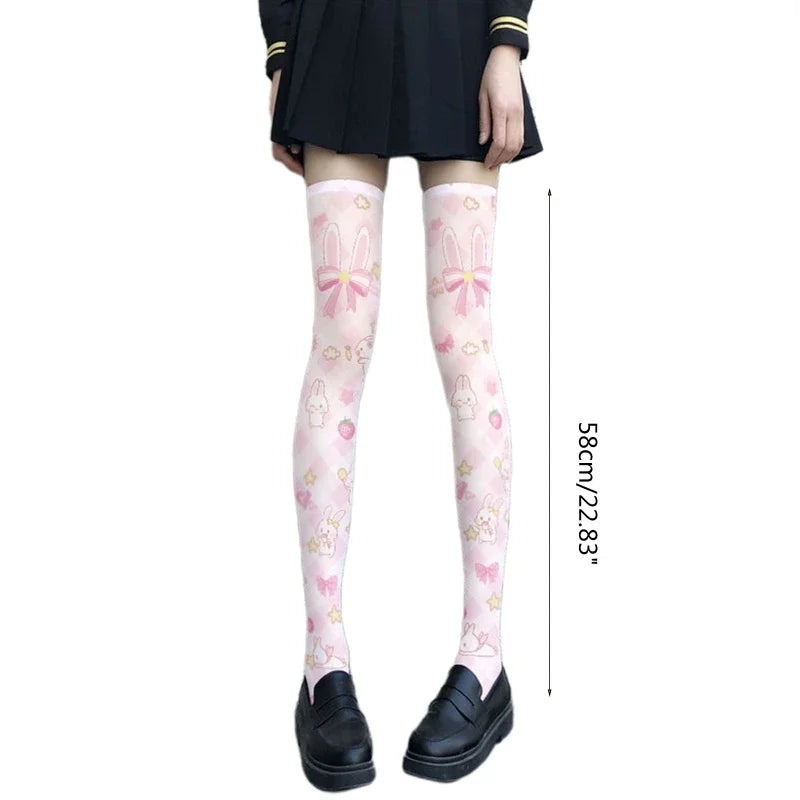 Cutecore Little Kitty Star Stockings in pastel colors with kawaii stars, hearts, cats, rabbits, and bowknot details.