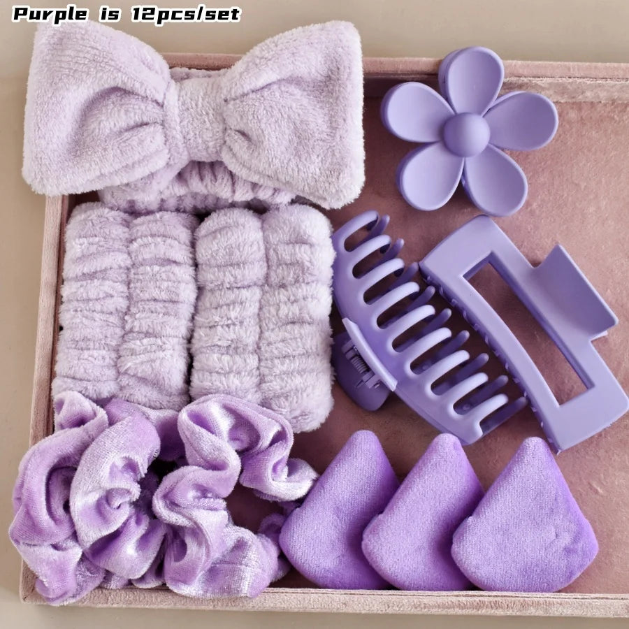 Cutie Everyday Essentials Self Care Set in Purple, pastel scrunchies, clips, headbands & mini cushions