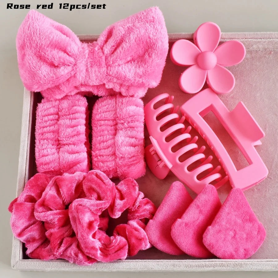 Cutie Everyday Essentials Self Care Set in Rose, pastel scrunchies, hair clips, headbands & mini cushions