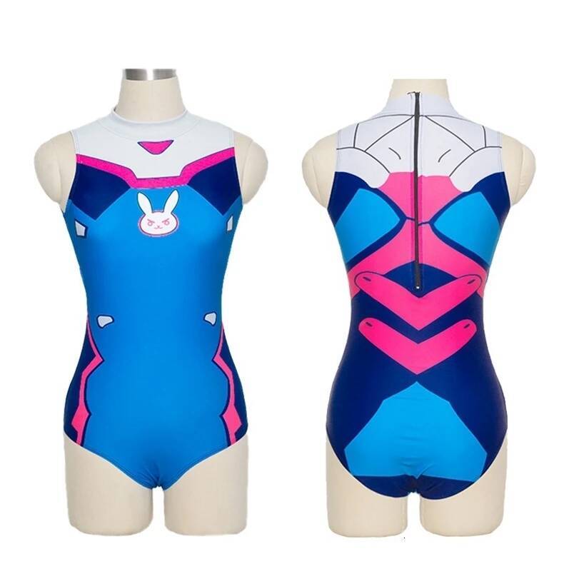 Cyber Cutie Bunny Bodysuit in pink, blue, and white with fearless bunny face graphic, kawaii ddlg gamer-core fashion