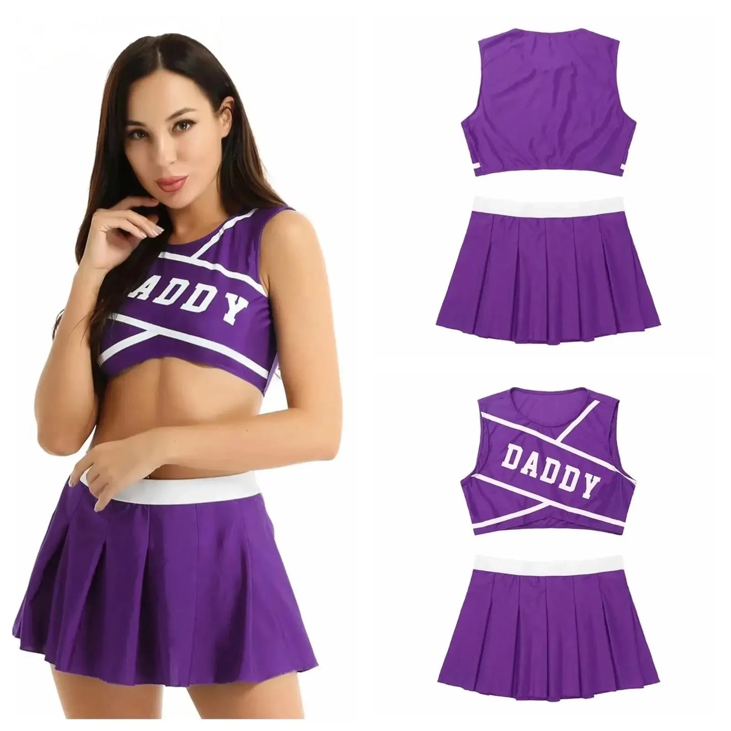 Violet purple Daddy’s Cheerleader Outfit, cute soft girl cosplay, playful babygirl & DDLG cutecore energy