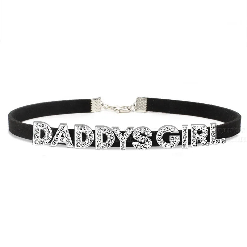Daddy’s Dazzle black Daddys Girl sparkling custom collar for boss vibes