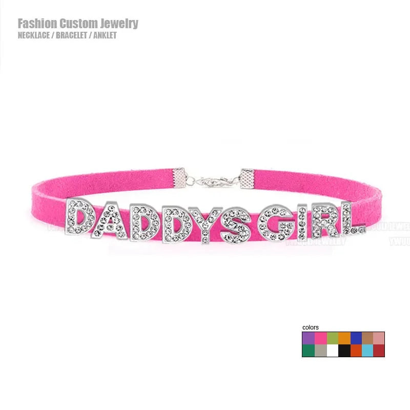 Daddy’s Dazzle pink Daddys Girl collar with playful kawaii charm